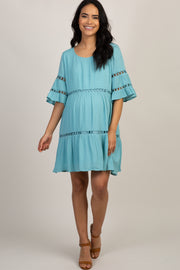 Light Blue Tiered Cutout Accent Maternity Dress