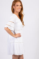 White Tiered Cutout Accent Dress