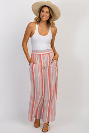 Coral Striped Wide Leg Pants