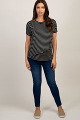 PinkBlush Black Striped Layered Wrap Front Maternity Nursing Top