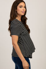 PinkBlush Black Striped Layered Wrap Front Maternity Nursing Top