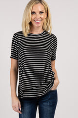 PinkBlush Black Striped Layered Wrap Front Maternity Nursing Top