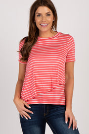 PinkBlush Coral Striped Layered Wrap Front Nursing Top