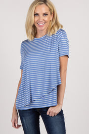 Blue Striped Layered Wrap Front Nursing Top