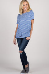 Blue Striped Layered Wrap Front Nursing Top