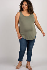 Light Olive Sleeveless Maternity Plus Tank Top