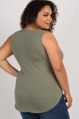 Light Olive Sleeveless Maternity Plus Tank Top