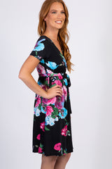 Black Floral Wrap Dress