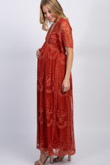 PinkBlush Rust Lace Mesh Overlay Maternity Maxi Dress