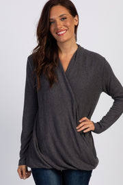 PinkBlush Charcoal Grey Knit Draped Wrap V-Neck Nursing Top