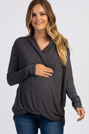 PinkBlush Charcoal Grey Draped Wrap V-Neck Maternity Nursing Top