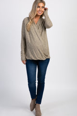 PinkBlush Mocha Knit Draped Wrap V-Neck Maternity Nursing Top