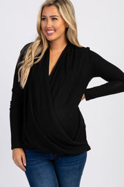 PinkBlush Black Knit Draped Wrap V-Neck Maternity Nursing Top