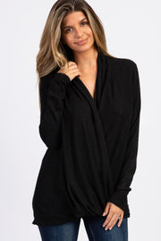 PinkBlush Black Knit Draped Wrap V-Neck Nursing Top