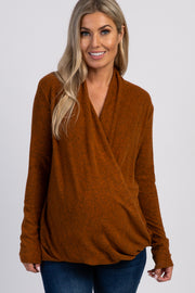 PinkBlush Rust Knit Draped Wrap V-Neck Maternity Nursing Top