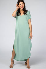 PinkBlush Mint Green Solid Short Sleeve Maternity Maxi Dress