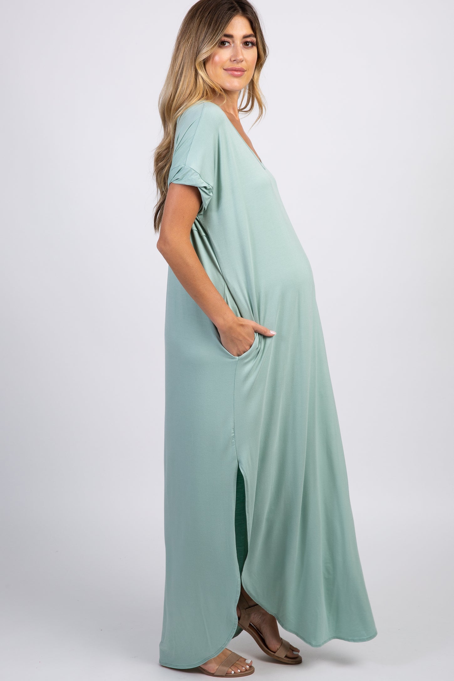 PinkBlush Mint Floral Chiffon Maternity Dress