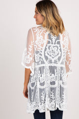 White Lace Mesh Scalloped Hem Cover Up