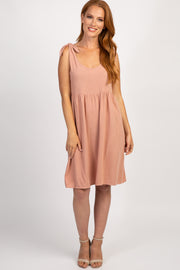 PinkBlush Rust Linen Tie Strap Dress