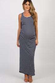 PinkBlush Navy Blue Striped Sleeveless Fitted Maternity Maxi Dress