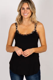 Black Leopard Strap Tank Top