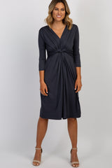 Charcoal Twist Front 3/4 Sleeve Maternity Dress