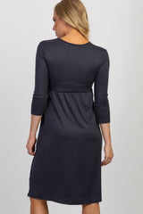 Charcoal Twist Front 3/4 Sleeve Maternity Dress