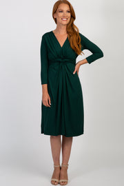 Forest Green Twist Front 3/4 Sleeve Dress