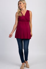 PinkBlush Burgundy Sleeveless Draped Front Maternity/Nursing Top