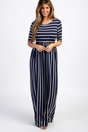 PinkBlush Navy Blue Striped Half Sleeve Maxi Dress