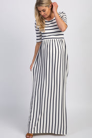 PinkBlush Ivory Navy Striped Half Sleeve Maternity Maxi Dress