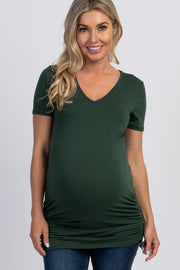 PinkBlush Green Ruched Short Sleeve Maternity Top