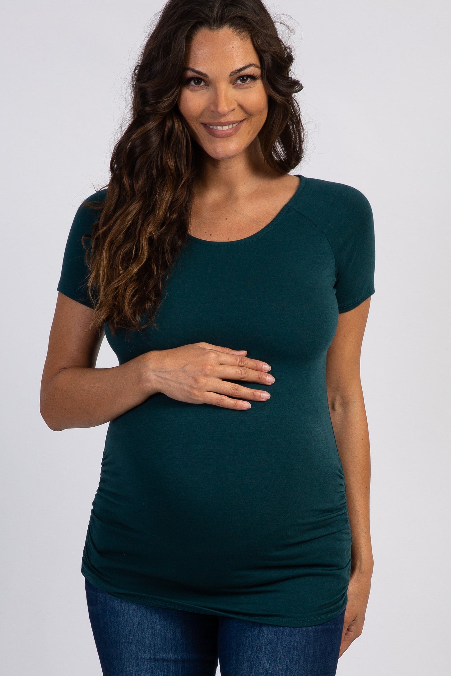 Forest Green Basic Fitted Short Sleeve Maternity Top– PinkBlush