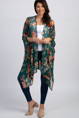 PinkBlush Green Floral Chiffon Draped Front Cover Up