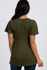 PinkBlush Olive Short Sleeve Button Accent Wrap Nursing Top