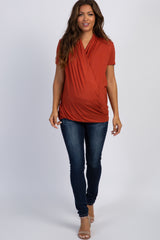 PinkBlush Rust Pleated Wrap Accent Maternity/Nursing Top