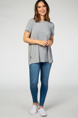 PinkBlush Grey Pocket Front Layered Slit Side Top