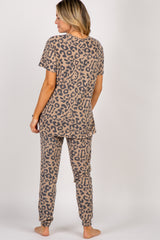 PinkBlush Camel Leopard Print Pocket Front Pajama Set