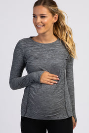 PinkBlush Heather Grey Ruched Long Sleeve Maternity Active Top