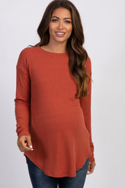 Rust Long Sleeve Ribbed Maternity Top