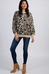 Black Leopard Knit Puff Sleeve Sweater