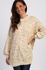 Taupe Leopard Knit Puff Sleeve Sweater