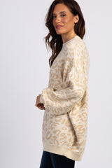 Taupe Leopard Knit Puff Sleeve Sweater