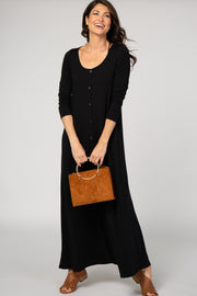 PinkBlush Black Button Front Maxi Dress