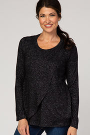 PinkBlush Black Heathered Long Sleeve Wrap Nursing Top