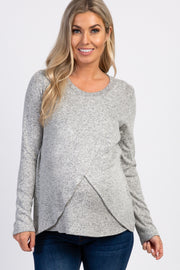 PinkBlush Heather Grey Long Sleeve Wrap Maternity Nursing Top