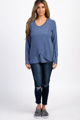 PinkBlush Blue Heathered Long Sleeve Wrap Nursing Top