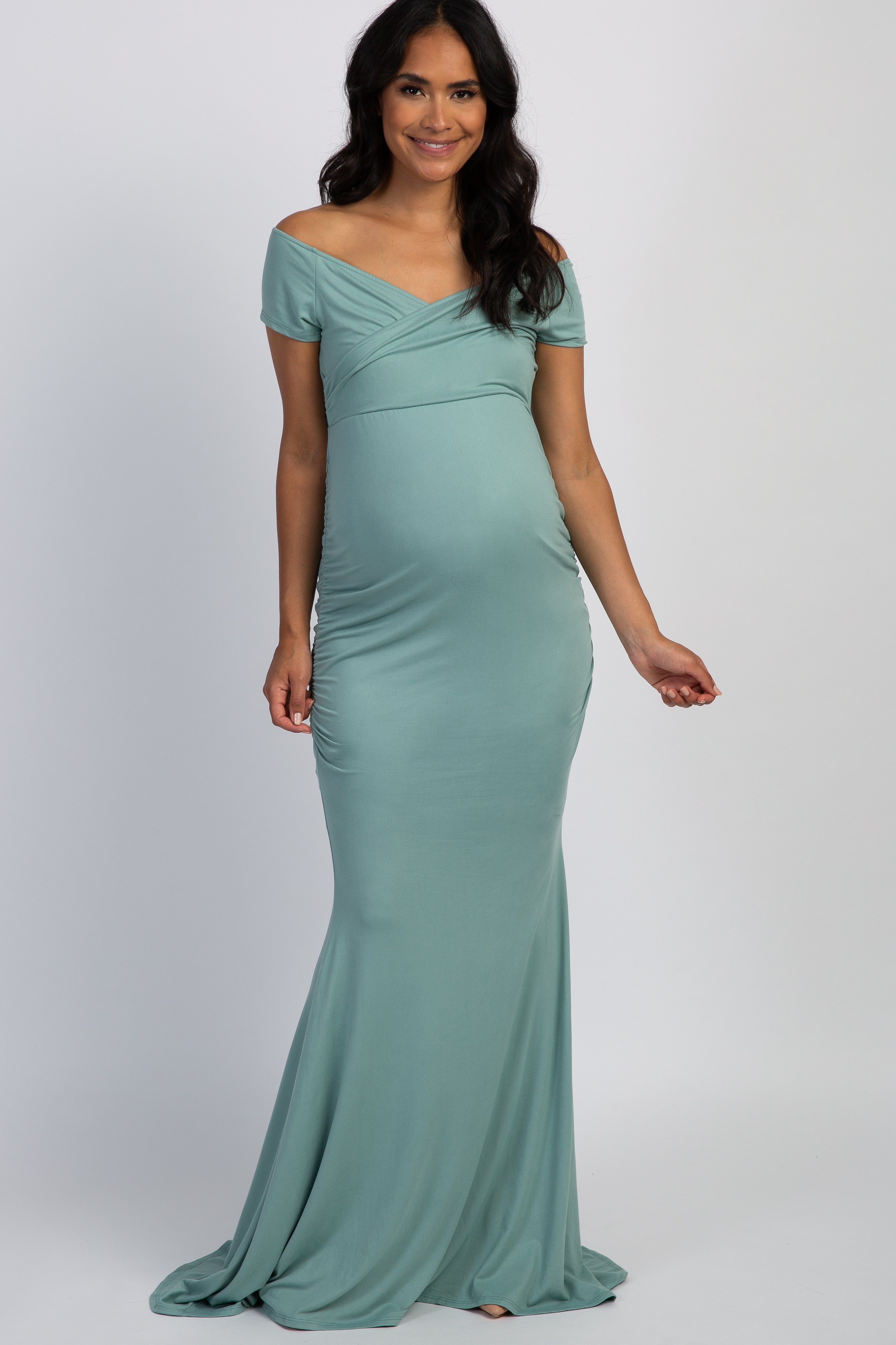 PinkBlush Mint Floral Chiffon Maternity Dress