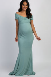 PinkBlush Mint Off Shoulder Wrap Maternity Photoshoot Gown/Dress