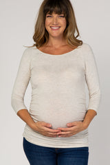 PinkBlush Beige Basic Ruched Fitted Maternity Top